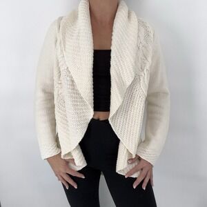 J Jill Cable Knit Cardigan Sweater S Crochet Cozy Cottage Boho Chunky Shawl Soft